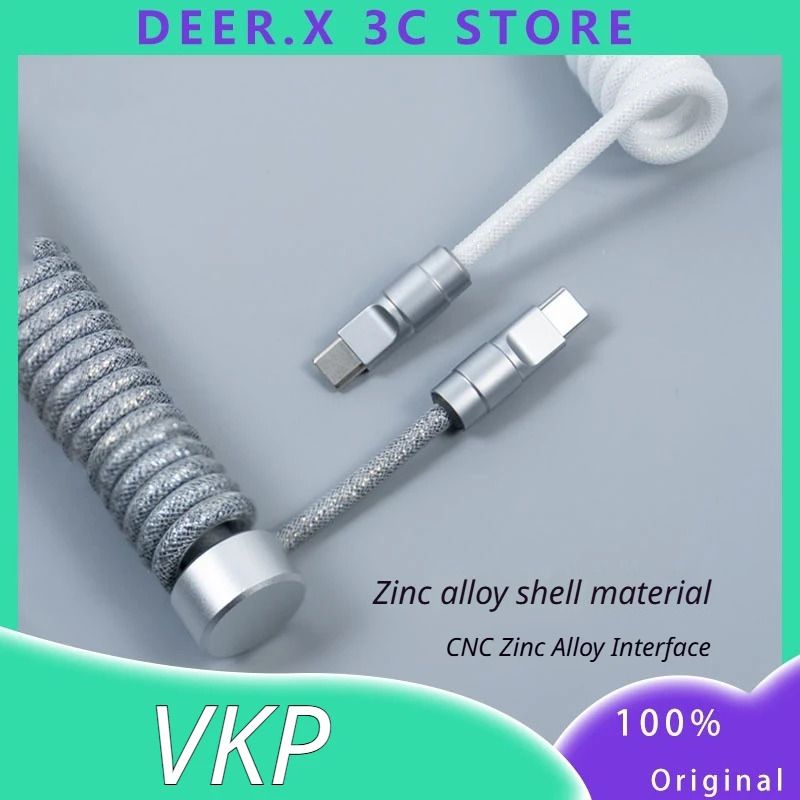 VKP Coiled Mechanical Keyboard Cable Custom Single Usb C 8K Polling Rate CNC Zinc Alloy Connector For Magnetic Axis Keyboard