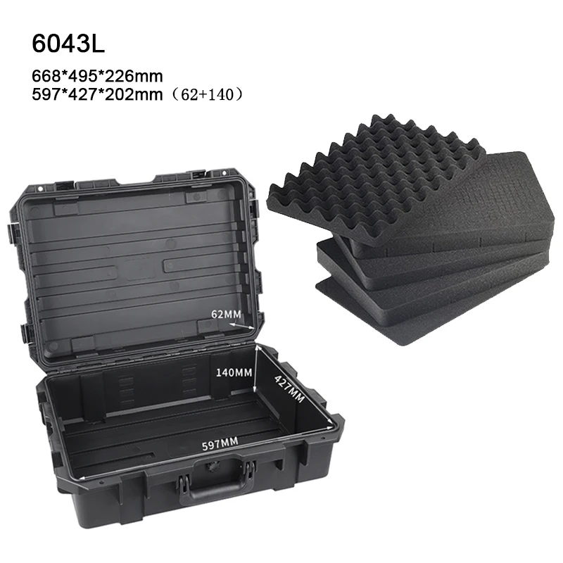 Caja de protección de seguridad portátil para transporte, suministros de equipo militar, caja de herramientas impermeable de plástico, 6043L