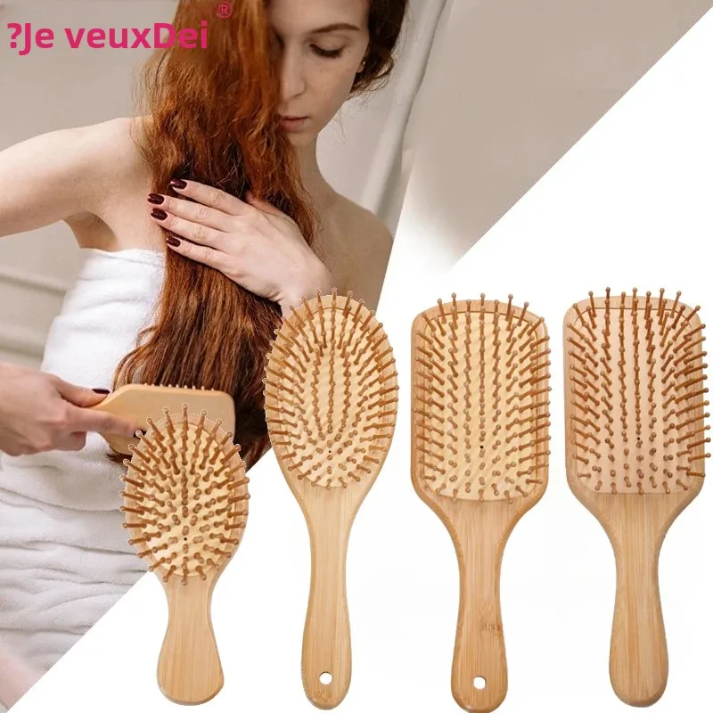 Brosse à cheveux en bambou pour femmes, peigne de coiffure, dents larges, peignes en bambou pour cheveux, Massage lisse, brosse pour cuir chevelu, peigne de barbier