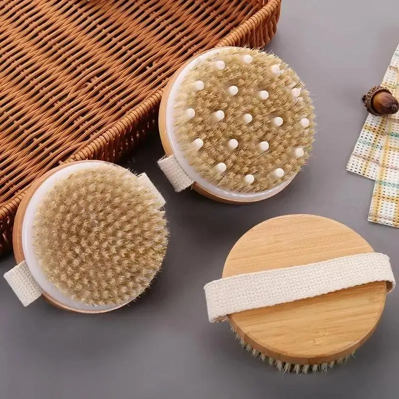 Holz-Badebürste mit langem Griff und natürlichen Wildschweinborsten, abnehmbarer Kopf, Duschbürste zur Körperreinigung und Peeling – Detail 10