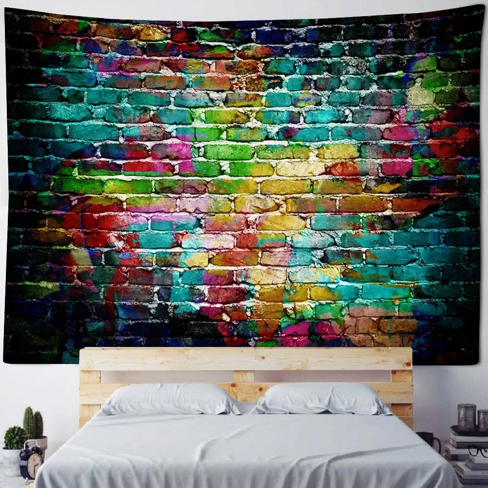 Brick wall, stone wall, printed tapestry, wall hanging cloth, imitation wood grain home decoration, living room wall background 3