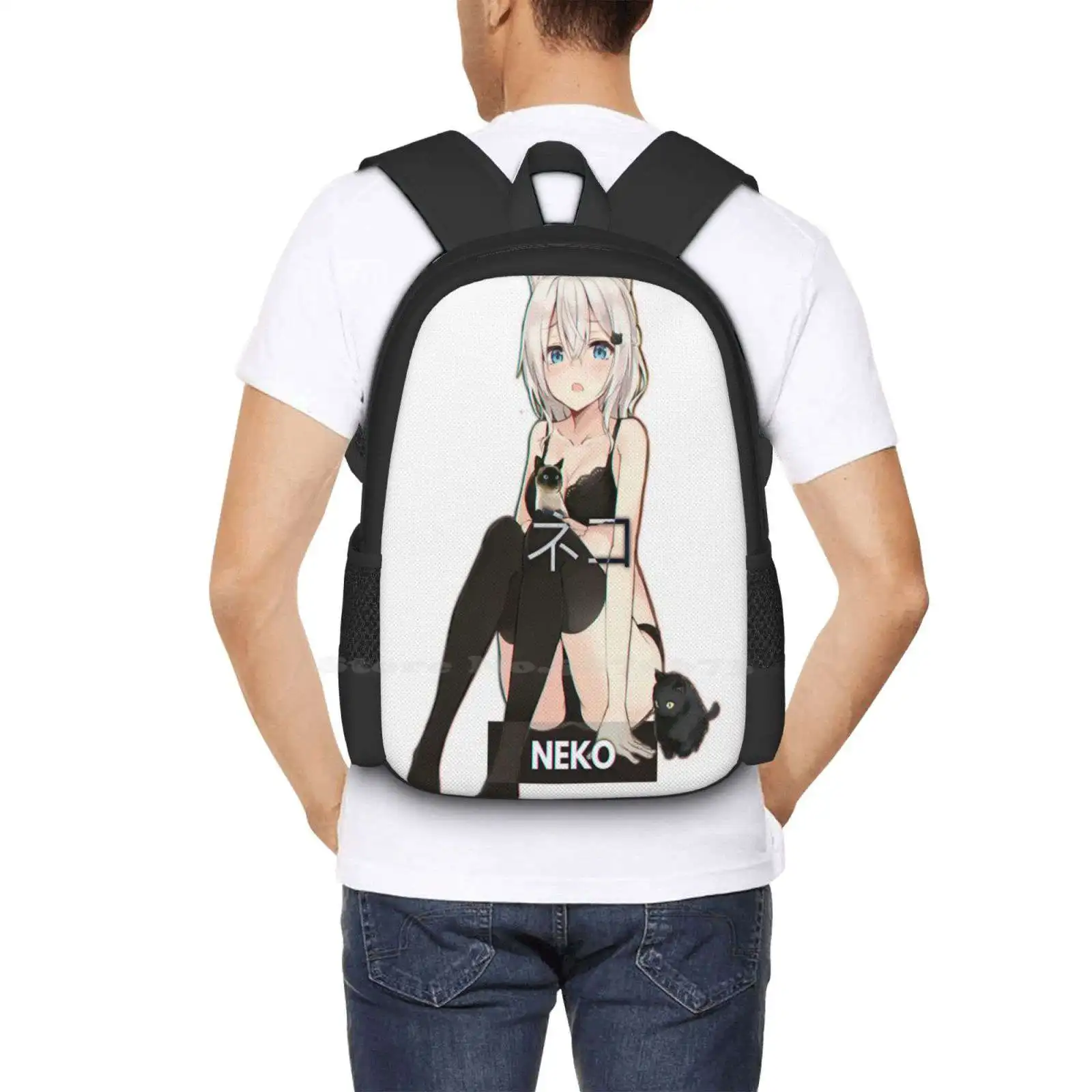 Neko-Rgb Anime Mochilas Escolares para Adolescentes, Laptop Sacos de Viagem, Waifu, Laifu, Oppai, Edgy, Split, 2017 Rem, Best Girl