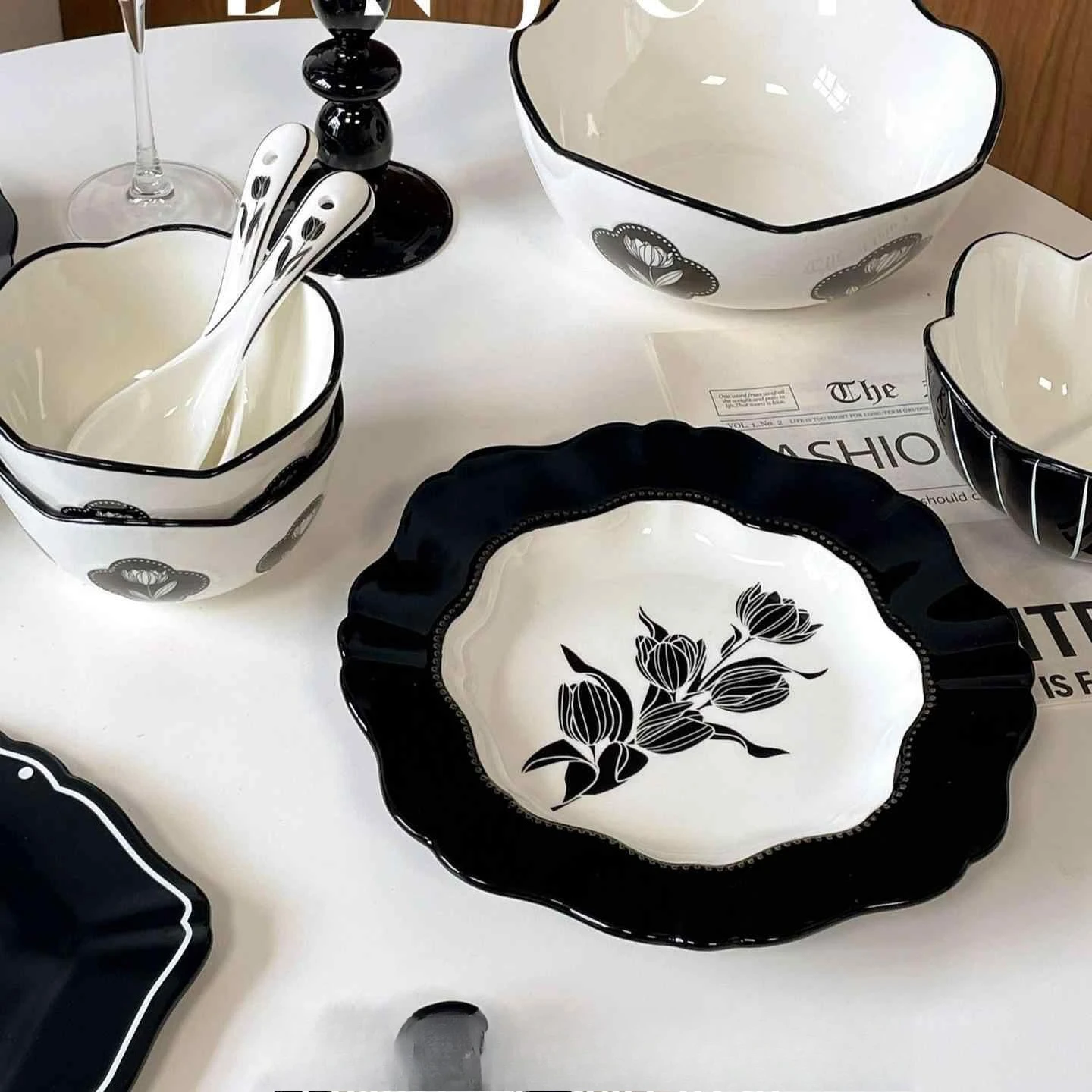 

Medieval tableware deep plate Chinese food ceramic deep plate medieval tulip household noodle soup bowl rice bowl French plate