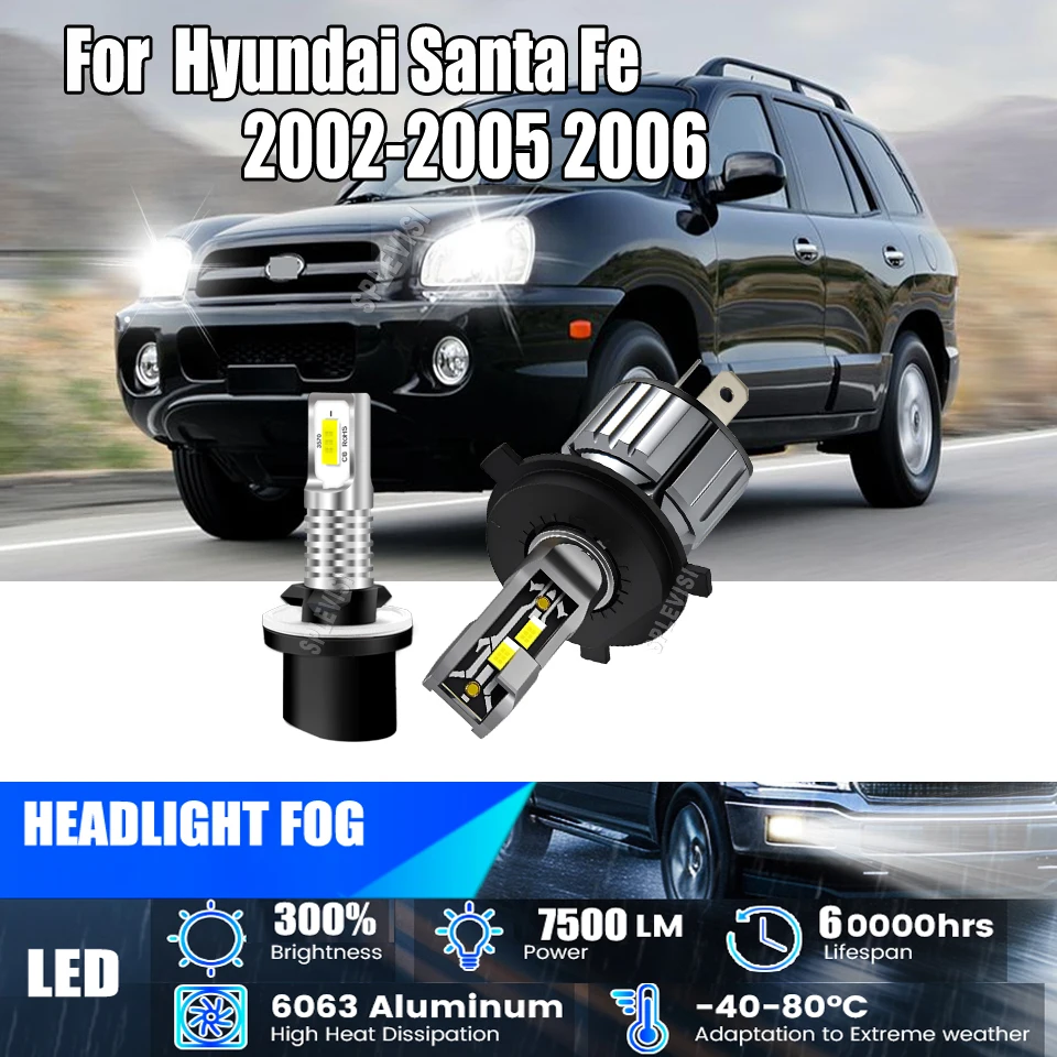 

H4 880 LED White Headlight Fog Light 893 899 essential technical specifications For Hyundai Santa Fe 2002 2003 2004 2005 2006
