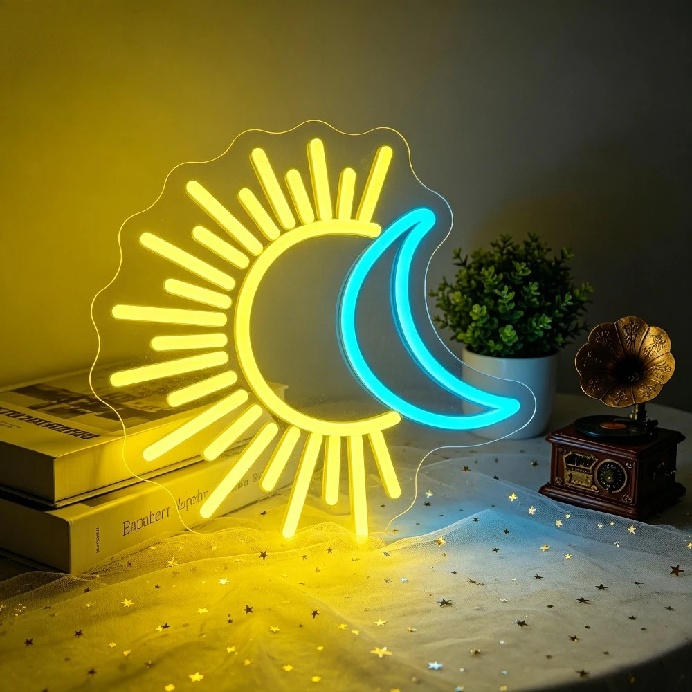 Sun and Moon Boho LED Neon Sign Wall Art for Bedroom Living Room Yoga Studio Office Room Party Decor Aesthetic Dimmable Light
