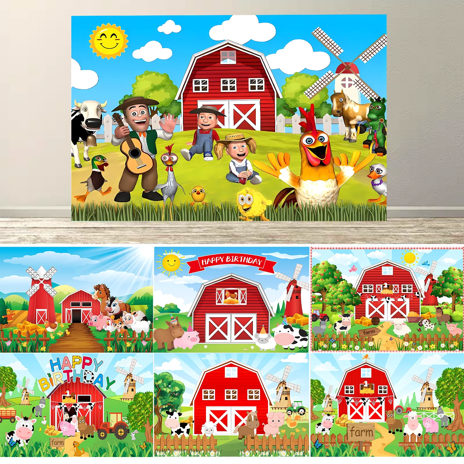 

Farm Animals Theme Party Decorations,Children's Birthday Party Background Fabric,Farm Animal Background Photo Banner
