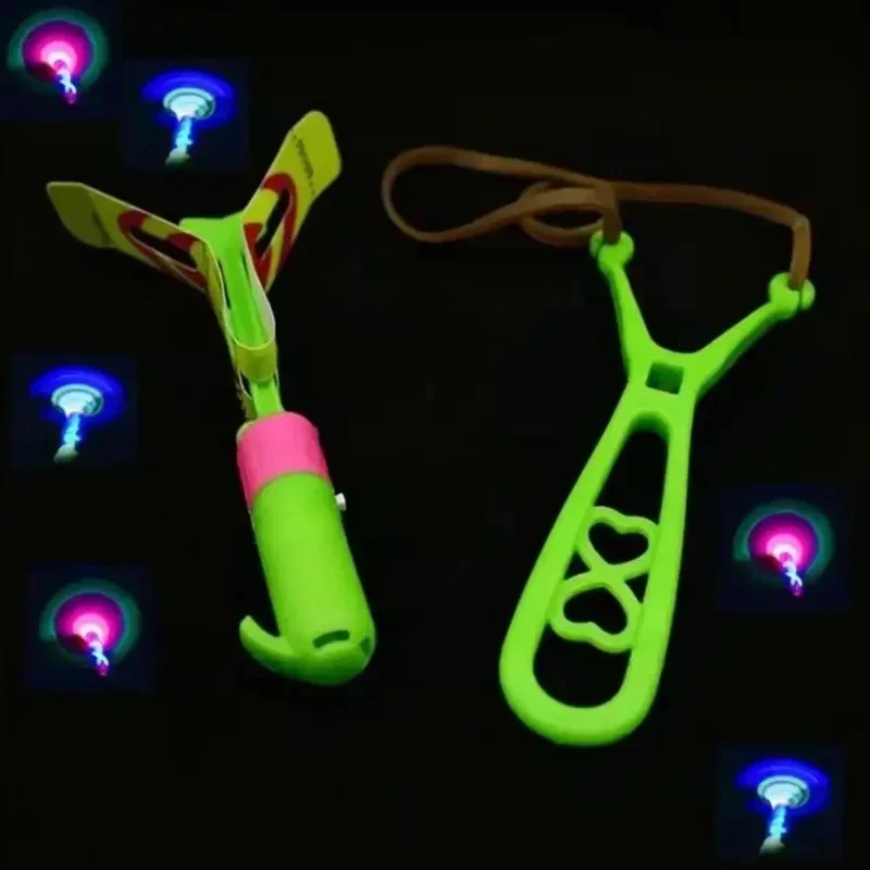 4-Color LED Arrow Helicopter Toy Set with Glow-in-the-Dark Launchers Luminous Slingshot Night Flying Rocket for Kids view 4