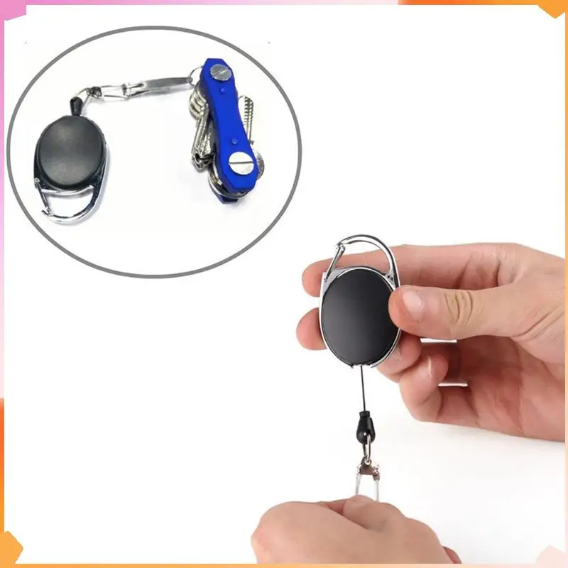 B94A 4X Heavy Duty Retractable Carabiner Badge Tinker Reels 60Cm Pull Wire With Key Ring Clip Black