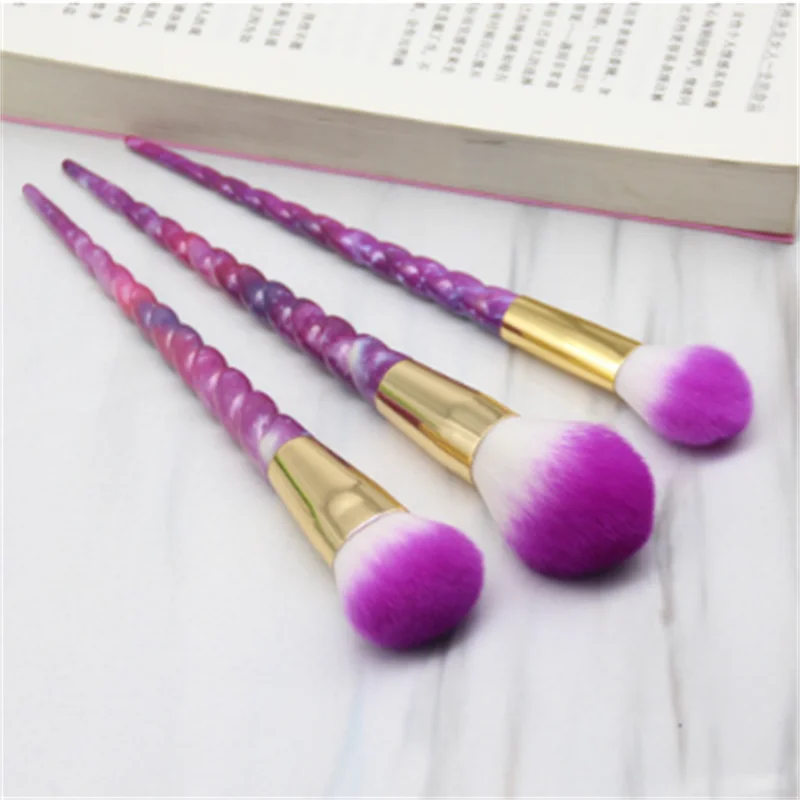 10 spirals of horned unicorn with gradient patterns Purple grape makeup powder blush highlighter brush beauty tool nail brush