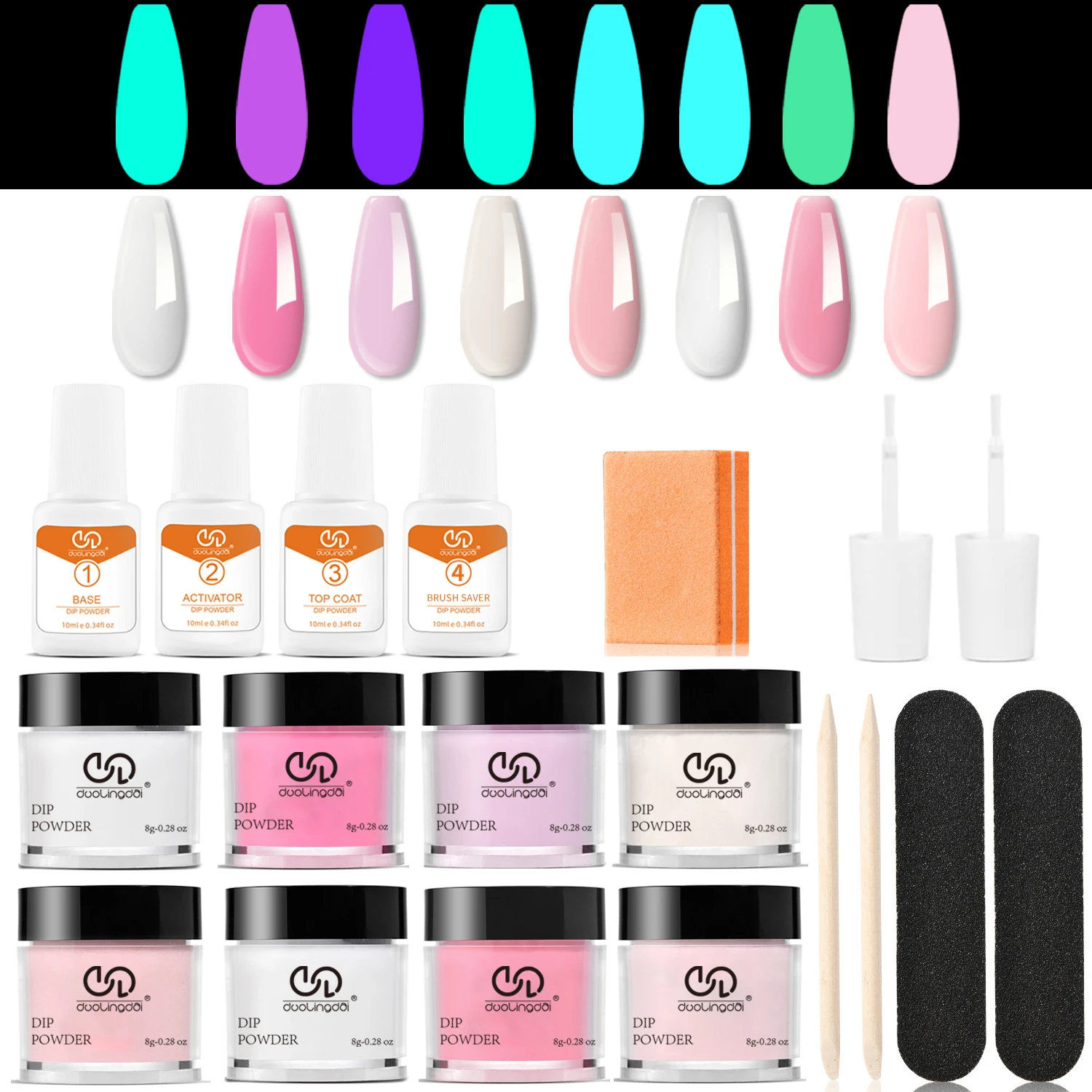 

Dip Powder Set Glow in Dark Neon Dipping Powder Nail Kit for Halloween Xmas Club Black Light Fluorescent Birthday Party Supplies