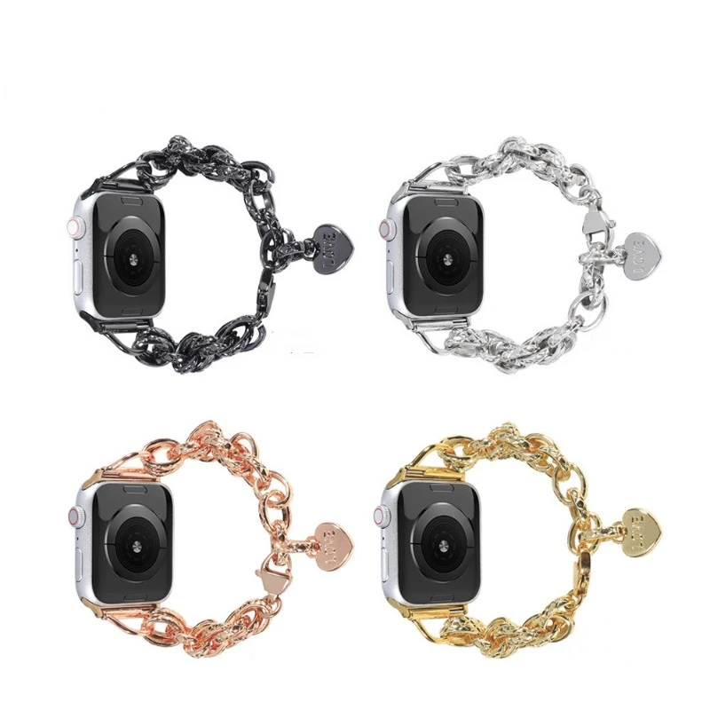 Bracciale a catena in acciaio inossidabile per cinturino Apple Watch serie SE 7 6 5 4 3 cinturino in metallo 38mm 40mm 41mm 42mm 44mm 45mm ragazza