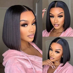 Sleek Straight Short Bob Lace Human Hair Wigs 13*5*2 T Part Lace Front Wig 180% Density Brazilian Lace Front Human Hair Wigs