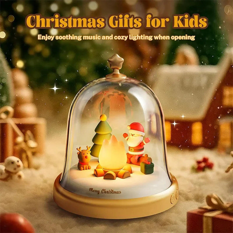 Kerstnachtlampje Kerstman Warmlight Lampen Kleine vlam Muziekdoos Leuke meisjes Verstelbare ademhaling met 6 liedjes Kindercadeaus