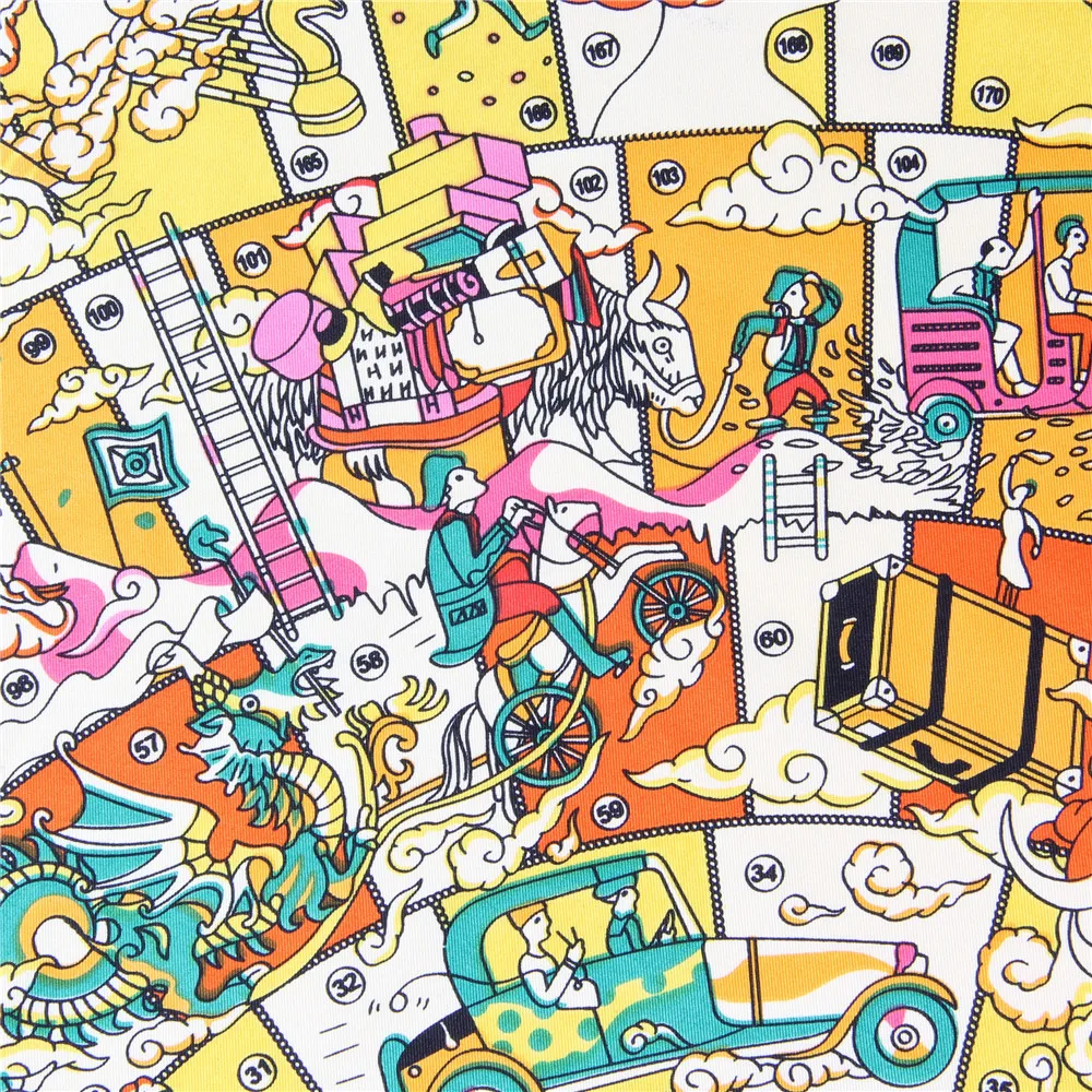 Manueller handgerollter Twill-Seidenschal für Damen, Hopi-Druck, quadratische Schals, Wraps, Echarpes, gekräuseltes Foulard, Femme, Bandana, Hijabs, 90 cm – Detail 13