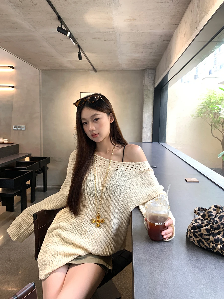 

Новый летний свободный вязаный солнцезащитный топ с открытыми плечами, женская верхняя одежда с кондиционером, красный знаменитости...