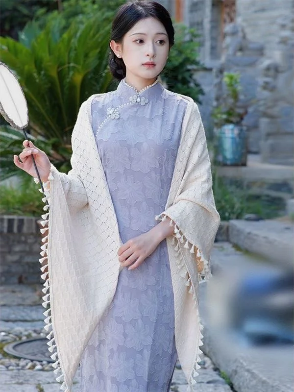 Women's Retro Style Lace Shawl Accessories Chinese Cheongsam Accessories High End White Color Decorative Scarves