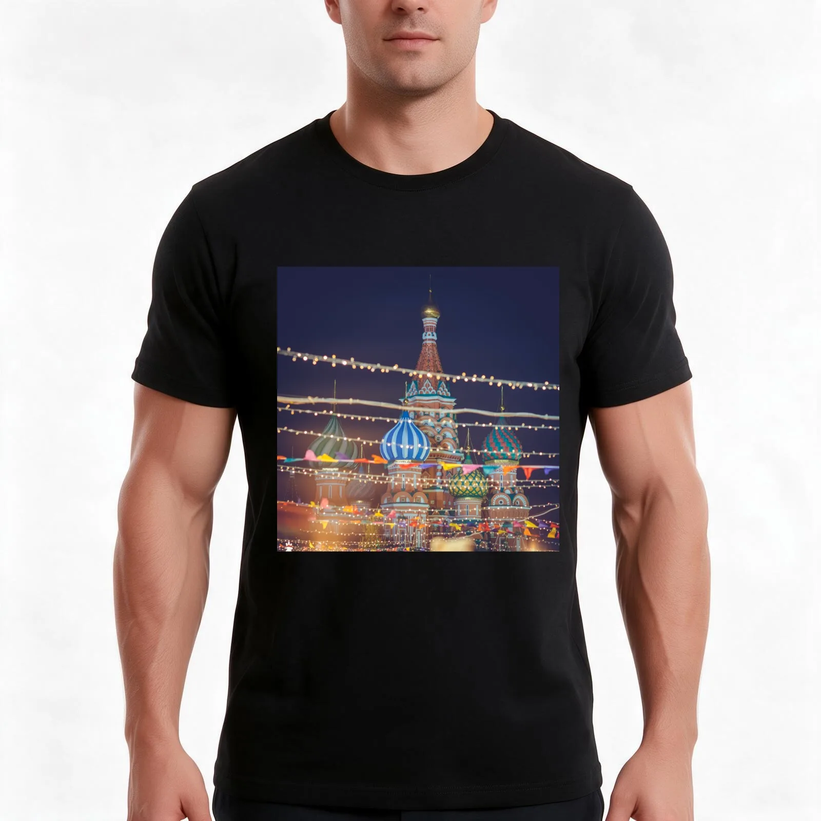 St Basil cathedral in Christmas in Moscow Russia T-Shirt Summer Casual Cotton Tee Oversized Streetwear Tops Unisex Men Women