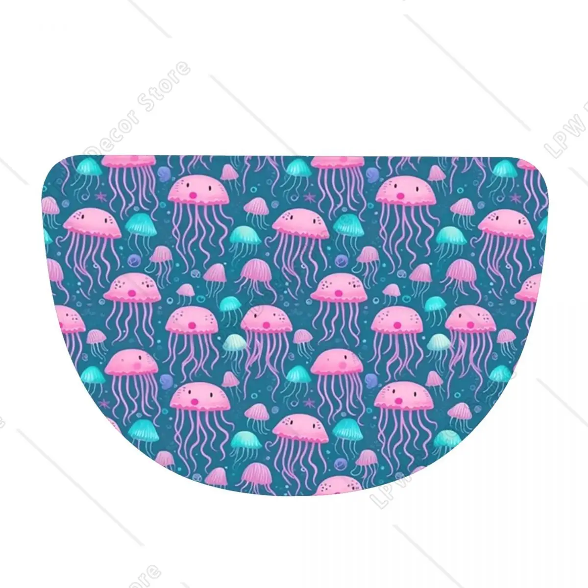 Jellyfish Pattern Elegant Marine Life Design Flannel Half Round Doormat Non Slip Bathroom Mat Absorbent Floor Carpet for Garage