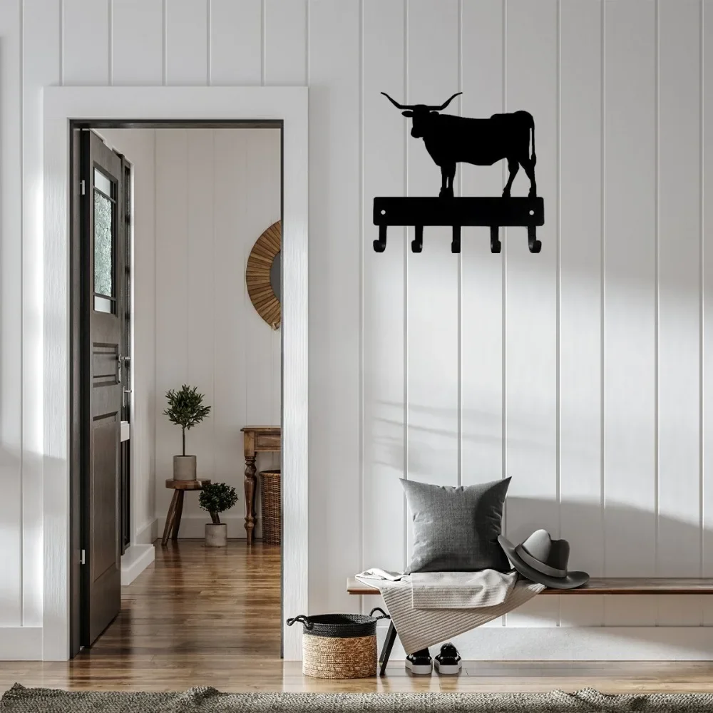 1pc Texas Longhorn Steer Metal Key Rack Wall Art - Decorative Key Holder, Towel & Coat Organizer