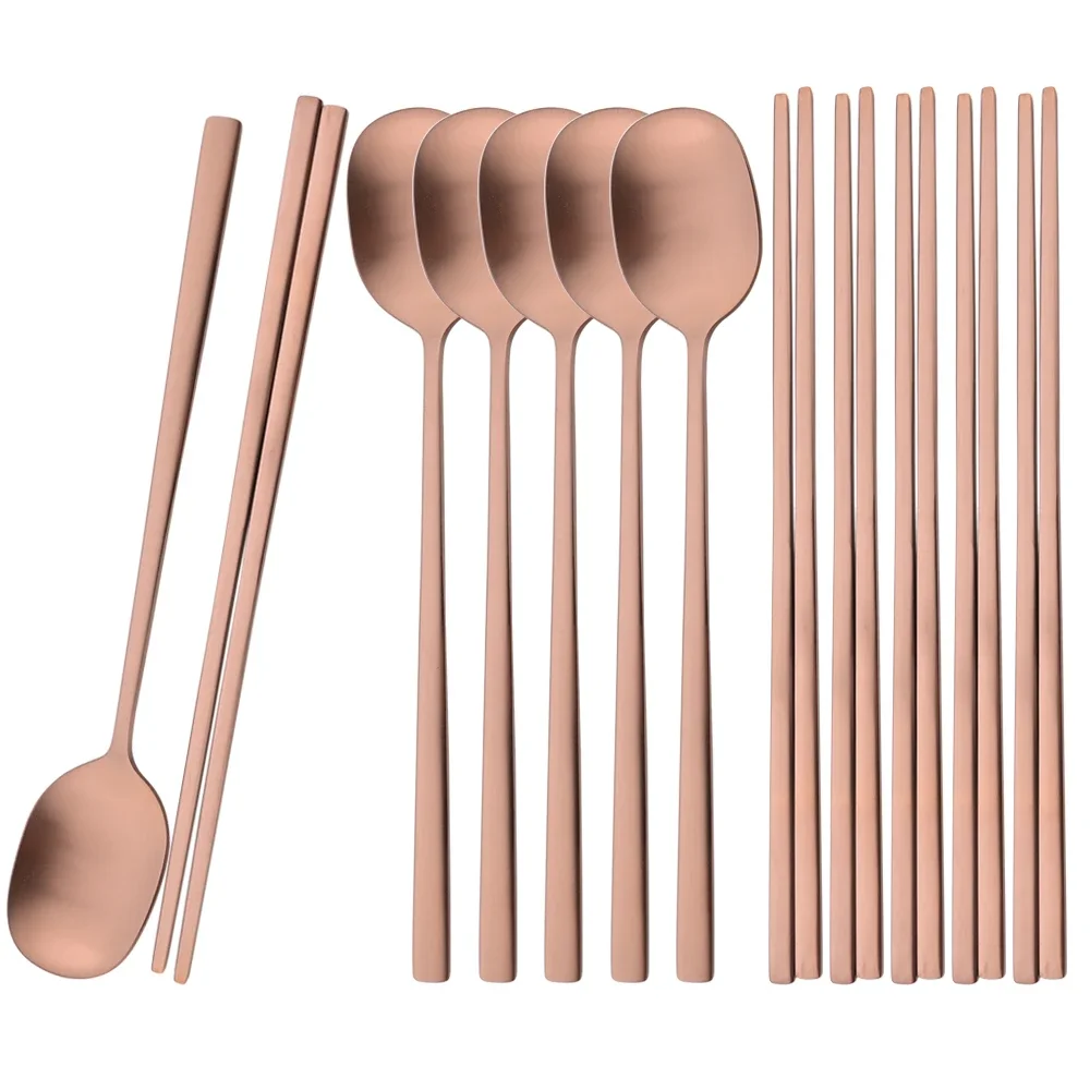 

12pcs Rose Gold Matte Tableware Set Chopsticks Dinner Spoons Flatware Dinnerware Set High Quality Stainless Steel Cutlery Set