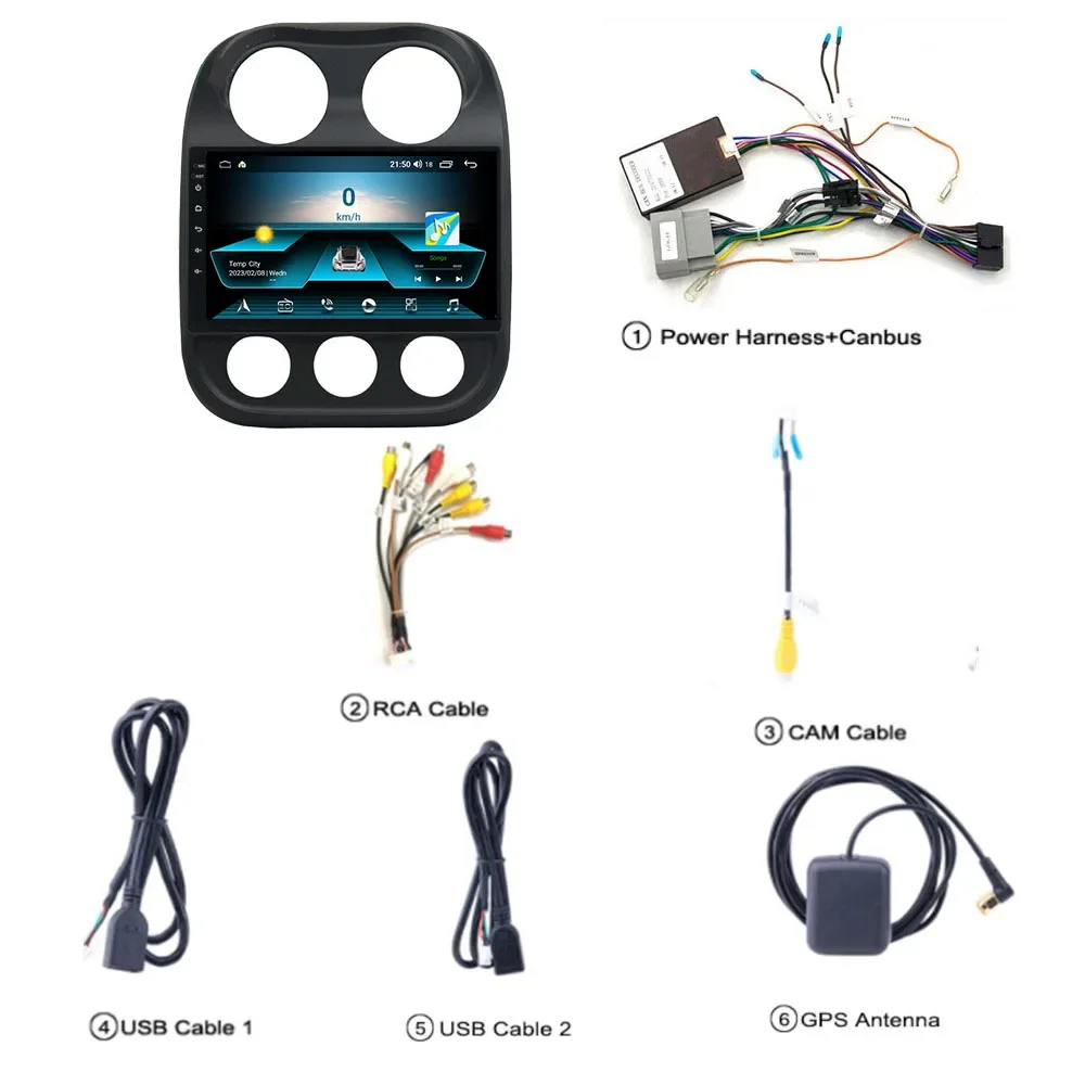 2 Din Android14 راديو السيارة لسيارة جيب كومباس باتريوت 2010-2016 Autoradio 4GLte + واي فاي نظام تحديد المواقع والملاحة Carplay DSP مشغل وسائط متعددة