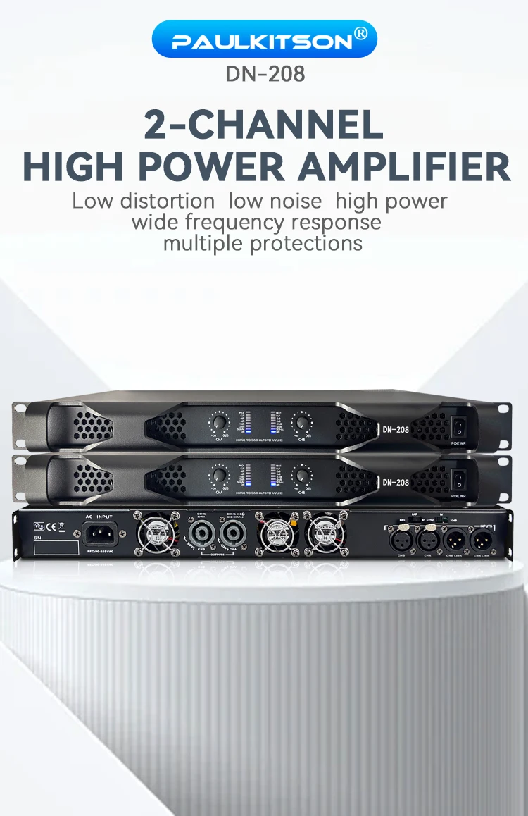 Paulkitson DN208 2-Kanal Professioneller Leistungsverstärker Klasse-D 2Ω 2×1600W Hochleistungsverstärker für Bühnenkonzerte und Live-Lautsprechersysteme – Detail 1
