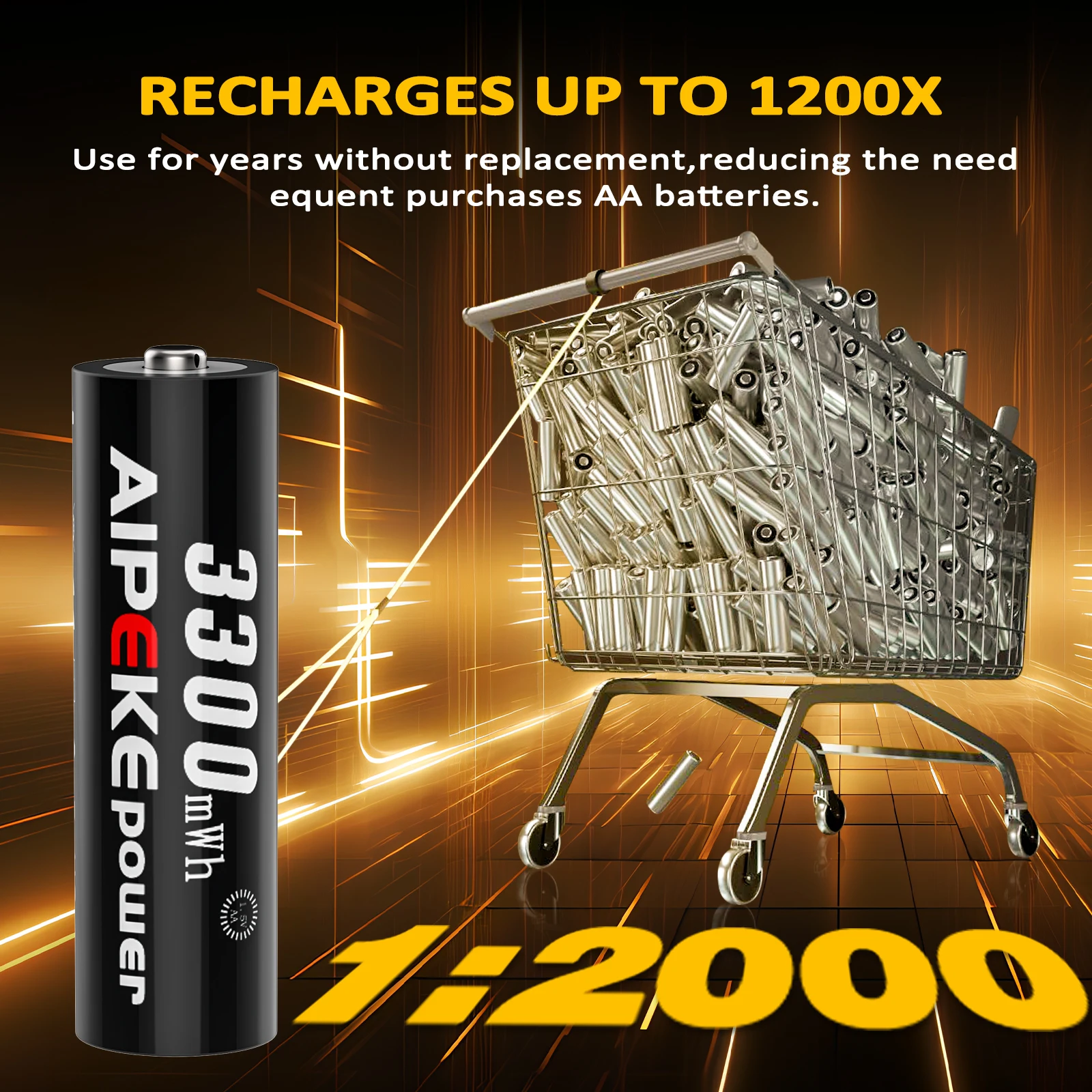AIPEKE 1.5 فولت Aa بطاريات قابلة للشحن 3300mWh و1.5 فولت Aaa 1000mWh بطارية ليثيوم USB نوع-C منفذ شحن يمكن إعادة استخدامها 1200 مرة