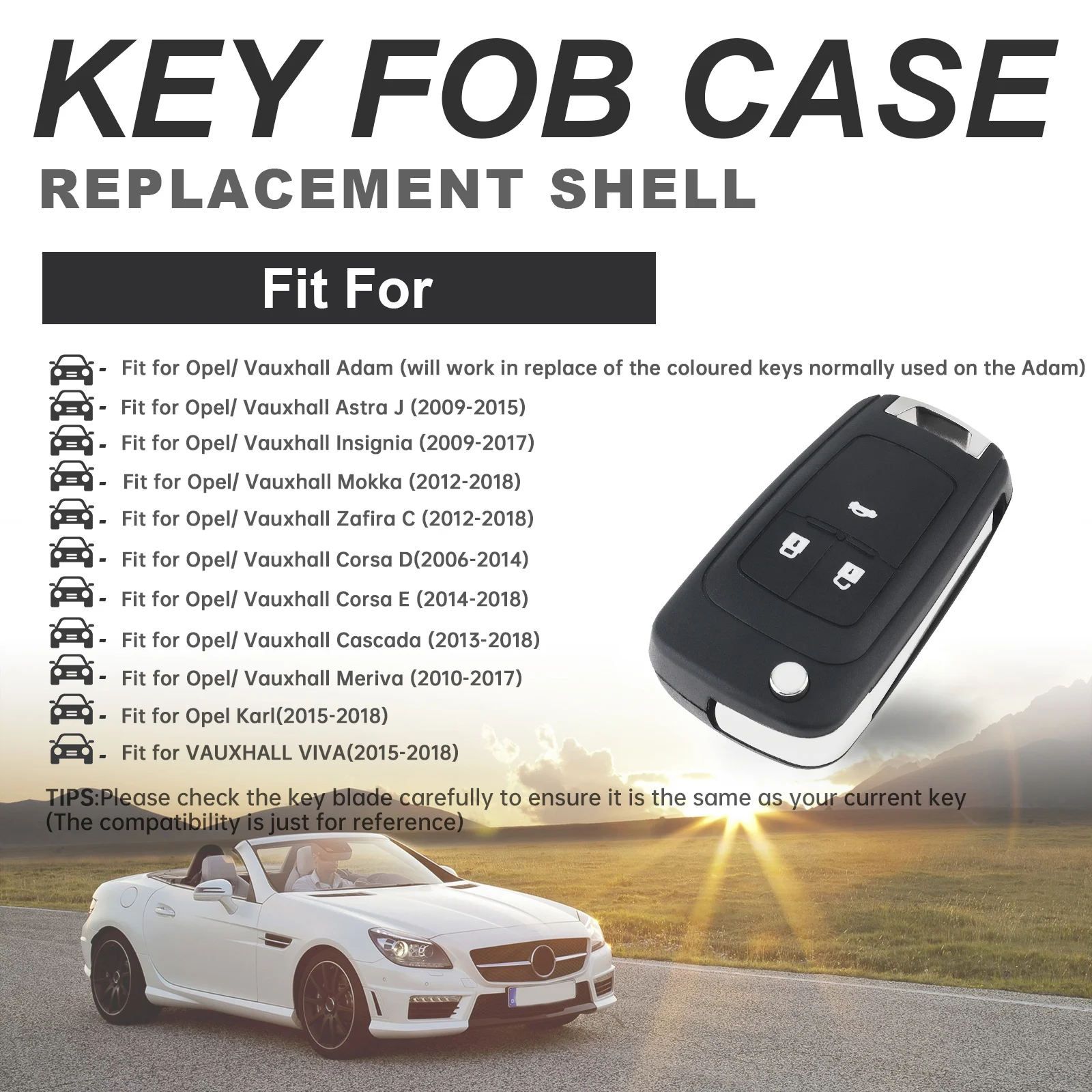 Carcasa para mando a distancia de coche, 2 uds., 2 y 3 botones, compatible con Opel Zafira Vauxhall Astra Insignia Vectra Corsa Mokka Cascada Adam Meriva