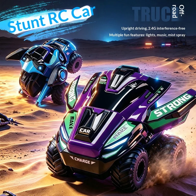 2.4G RC Stunt Car Spray Remote Control Transform Truck 4WD Off Road Racing Toy Gift for Kids Boys Vehicle All Terrain