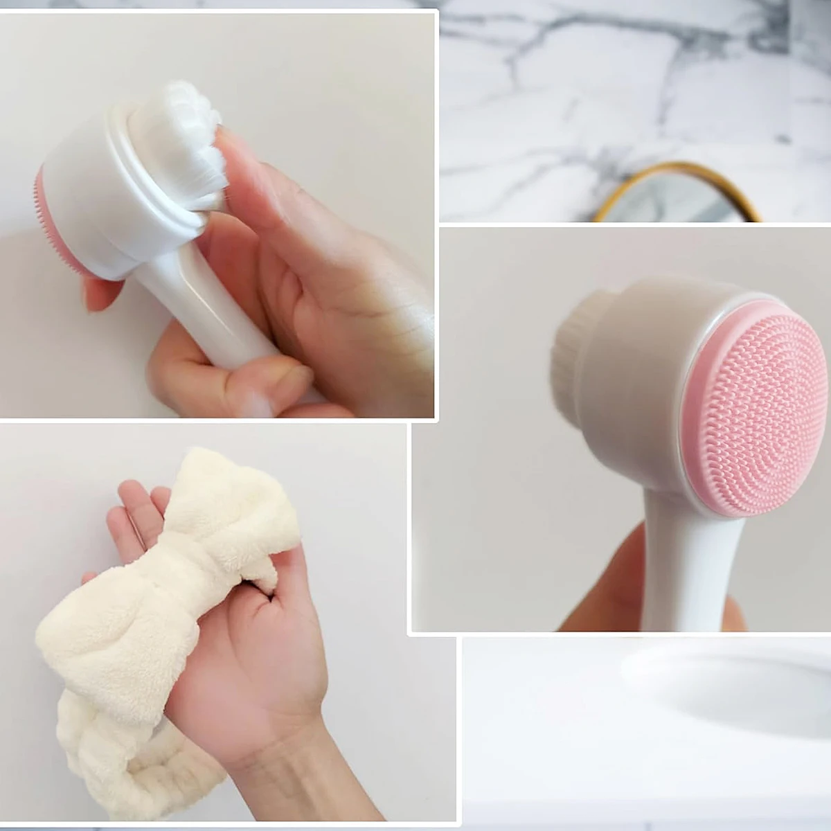 Dwustronna szczoteczka do oczyszczania twarzy, silikonowy czyścik do twarzy z opaską na włosy, usuwanie zaskórników, ręczny masaż, oczyszczanie porów, peeling