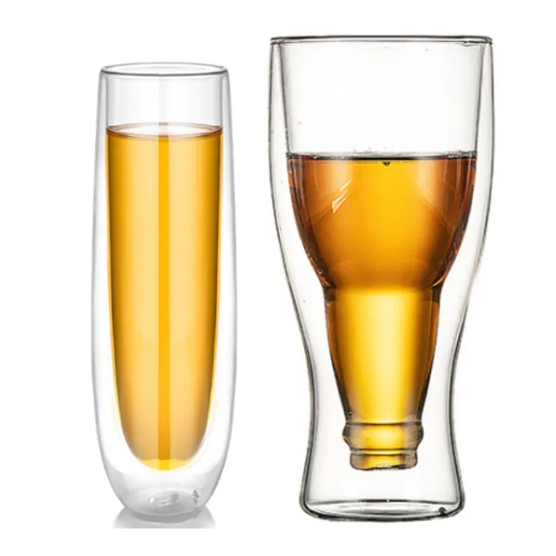 150-350ml Double Layer Glass Champagne Cocktail Beer Wine Glass Coffee Cool Drinks Cup Home Restaurant Bar Drinkware