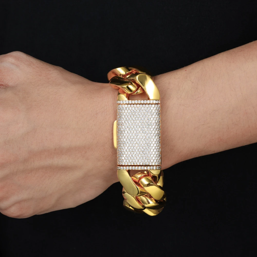 

25mm Wide Real Gold Plated Cuban Link Bracelet, Hip Hop Chain for Men
