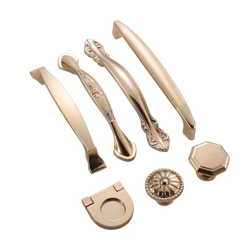 24hour shipping champagne Gold Door Handles Zinc Alloy Cabinet  Drawer Knobs European Wardrobe Pulls Kitchen  Furniture Hardware