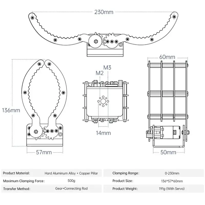 New Robotic Claw Full Metal Wave Edge Clamp Robot Hand Gripper Grabber High Torque Robotic Replace Claw