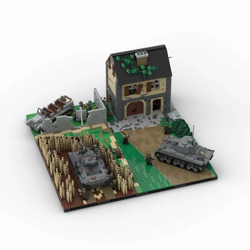 MOC Building Block WWII Military French Farm Encounters Model Modern Warfare Call of Duty Family Decorations Toy Gift