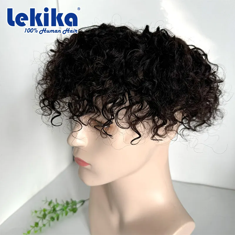 Water Curly 20mm Toupee For Men Mono Male Hair Prosthesis Natural Human Hair Men's Wig Exhuast Systems Men Wig Systems Men's Wig