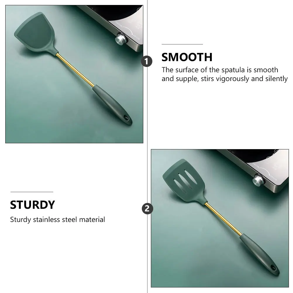 

Silicone Kitchenware Set Healthy Cooking Tools Stainless Steel Shovel Heat Resistant Useful High Grade Utensils