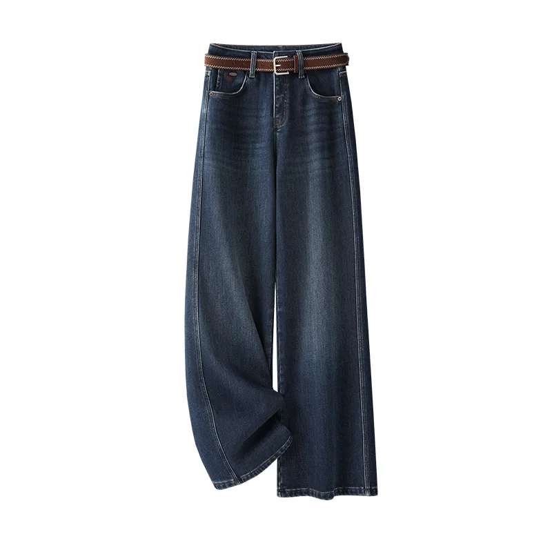 Утолщенные женские джинсы на флисовой подкладке, свободный крой, для похудения, драпированные, длиной до пола, прямые брюки