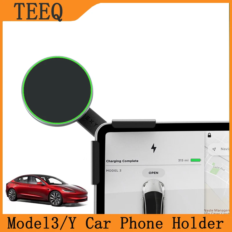 TEEQ for Tesla Model 3/Y/HIGHLAND 2024 Car Phone Holder Screen Side Mount Magnetic Wireless Charger 15W Fast Charging BYD Atto 3