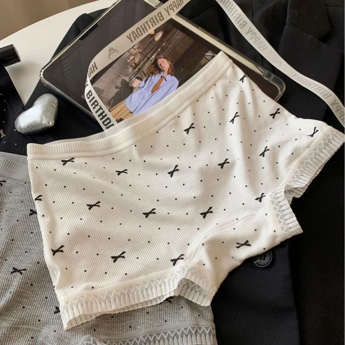 

Cotton Crotch 10A Antibacterial Underwear Low Waist Safety Pants Cute Bow Print Briefs Women Panties Girl Ladies Boxer Boyshorts