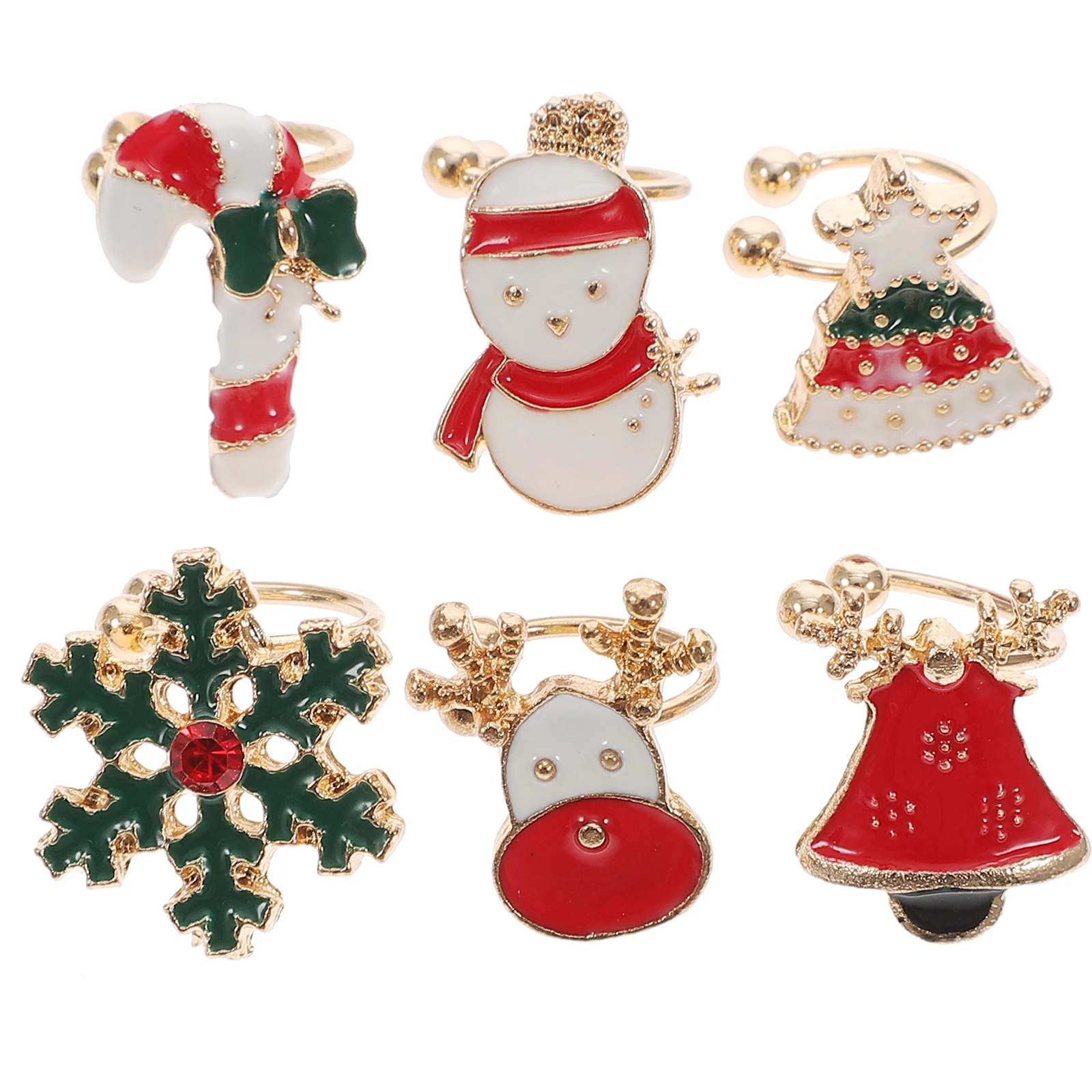 

6 Pcs Christmas Earrings Decoration Snowflake Cute Festival Cuff Holiday Gift Alloy Supply Bridesmaid Theme