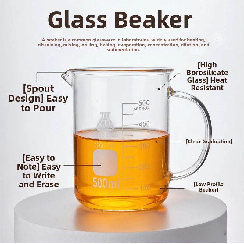 1pcs 50ml100ml 250ml500ml1000mlLab High Borosilicate Glass Beaker with Handle Scale Measuring Cup Laboratory Equipment