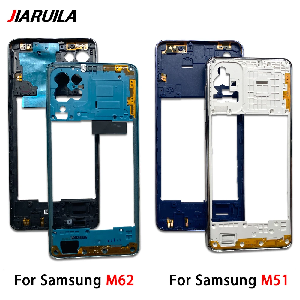 Marco medio para Samsung A41 F62 M51 M62 A7 2018 con botón de volumen carcasa frontal carcasa de chasis de bisel medio