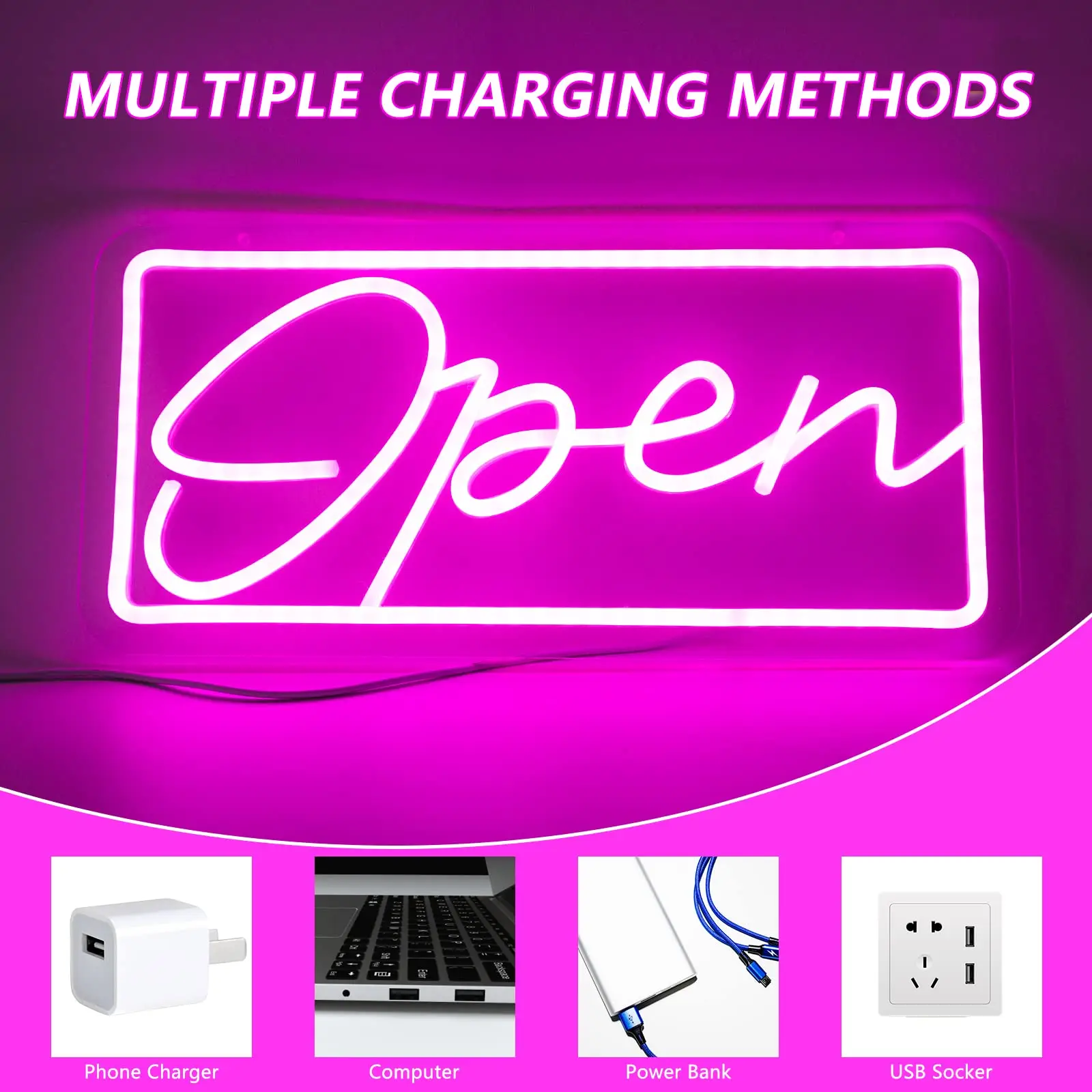 Open Neon Sign Light LED Neon Lamps Wall Hanging Decor Romantic Atmosphere Light for Home Store Business Bar Club Decorative USB