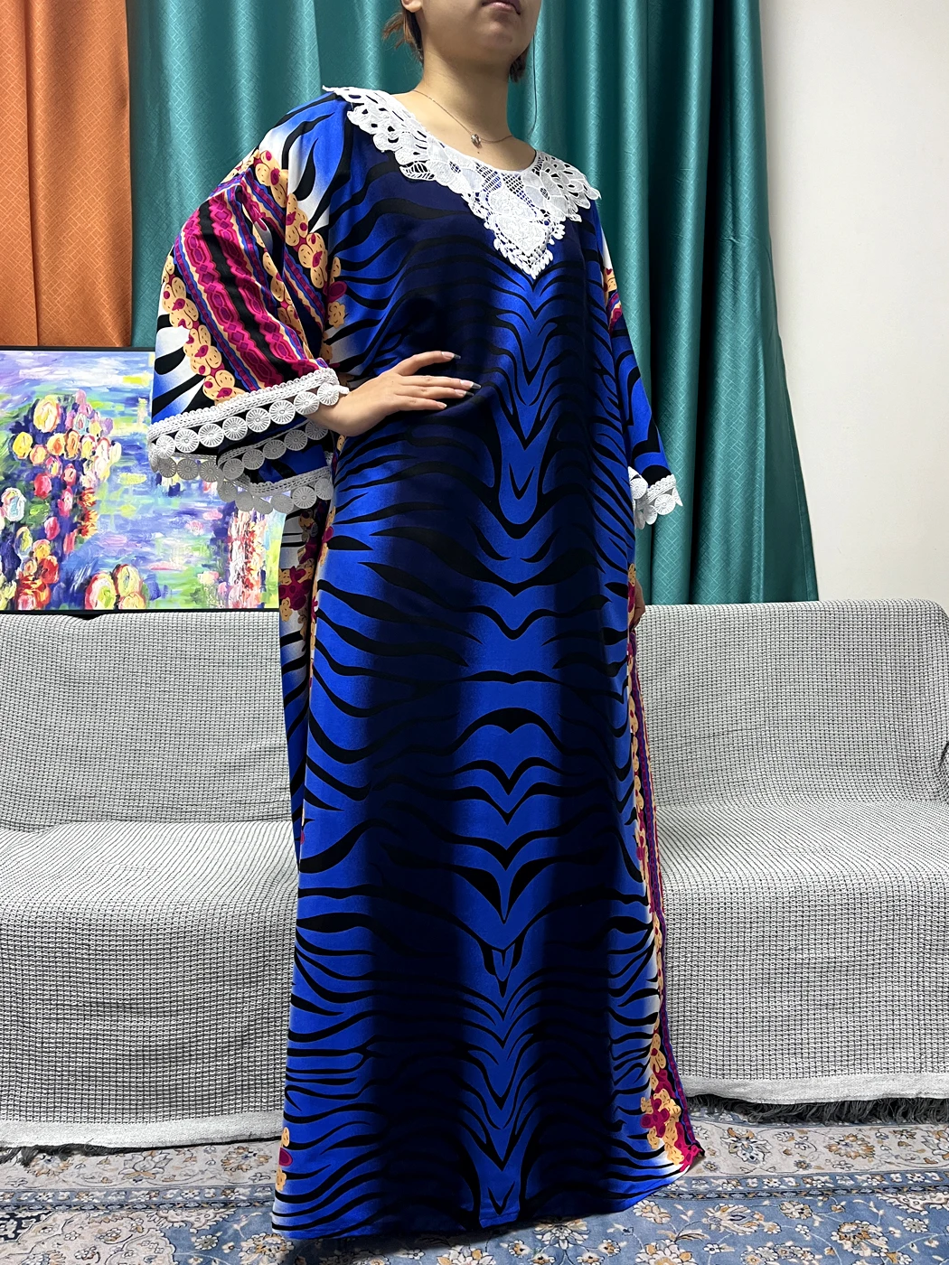 Muslimische Abayas für Frauen Applikationen Spitze Baumwolle lange Ärmel lose Femme Robe afrikanische Nigeria Abendkleider mit 200x100cm Schal