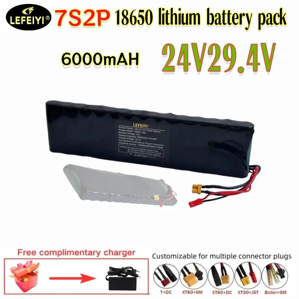 

24V 6Ah 7S2P 18650 battery lithium ion battery 29.4v 6000mah for electric bicycle moped