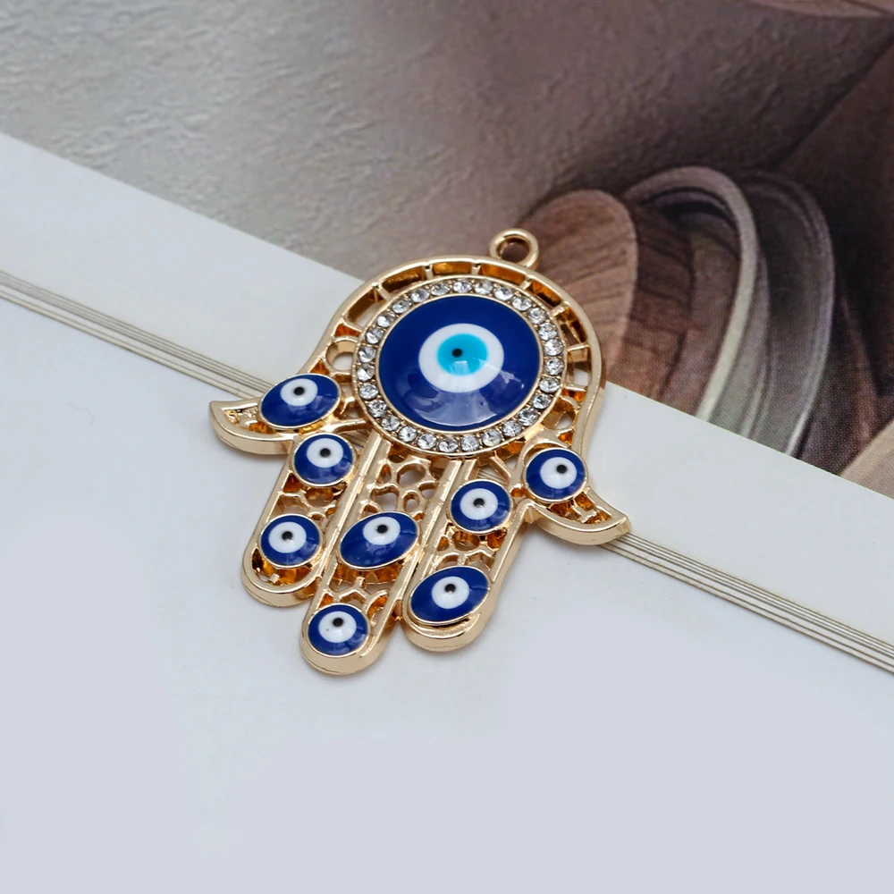 Lucky Eye 5pcs/lot Alloy Zircon Turkish Evil Eye Pendant Heart Hamsa Hand Pendant for Jewelry Making DIY Necklace Accessories