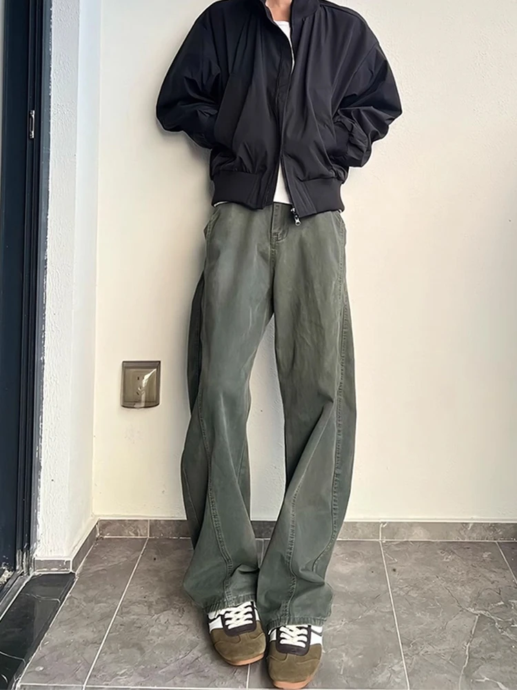 

een Deconstructed Knife Blade Workwear Pants Men's Sle Vintage American Loose Fit Jeans Casual Straight Leg Trousers