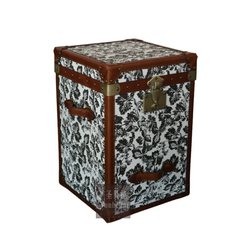 

Vintage leather art sofa side cabinet living room decoration hotel clubhouse club corner few