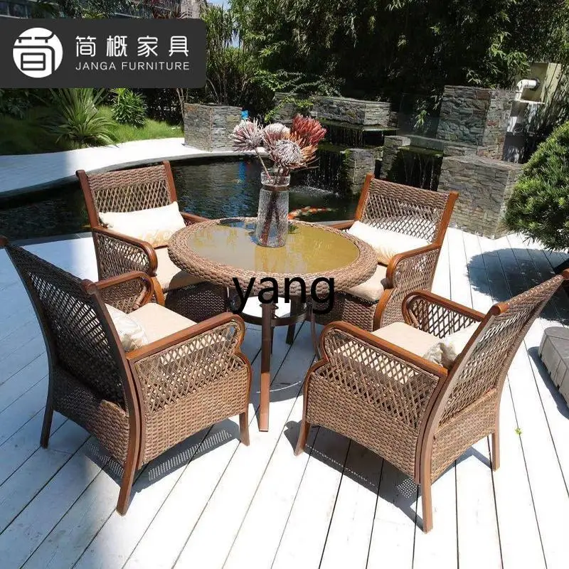 LMM outdoor rattan tables and chairs open-air courtyard one table and four chairs combined waterproof and sunscreen